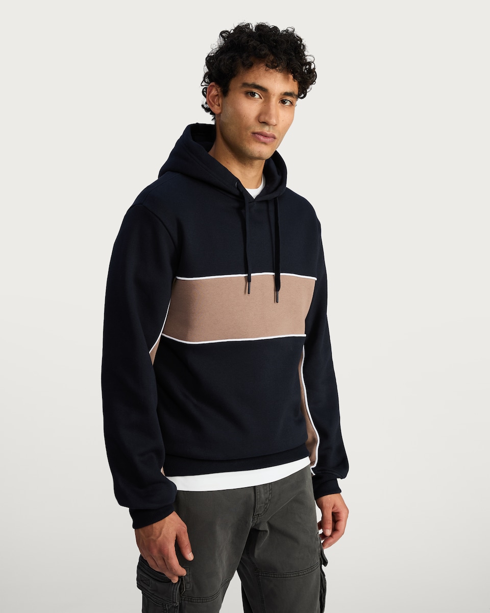 image 1 of F&F Cotton Rich Panelled Drawstring Hoodie in Navy