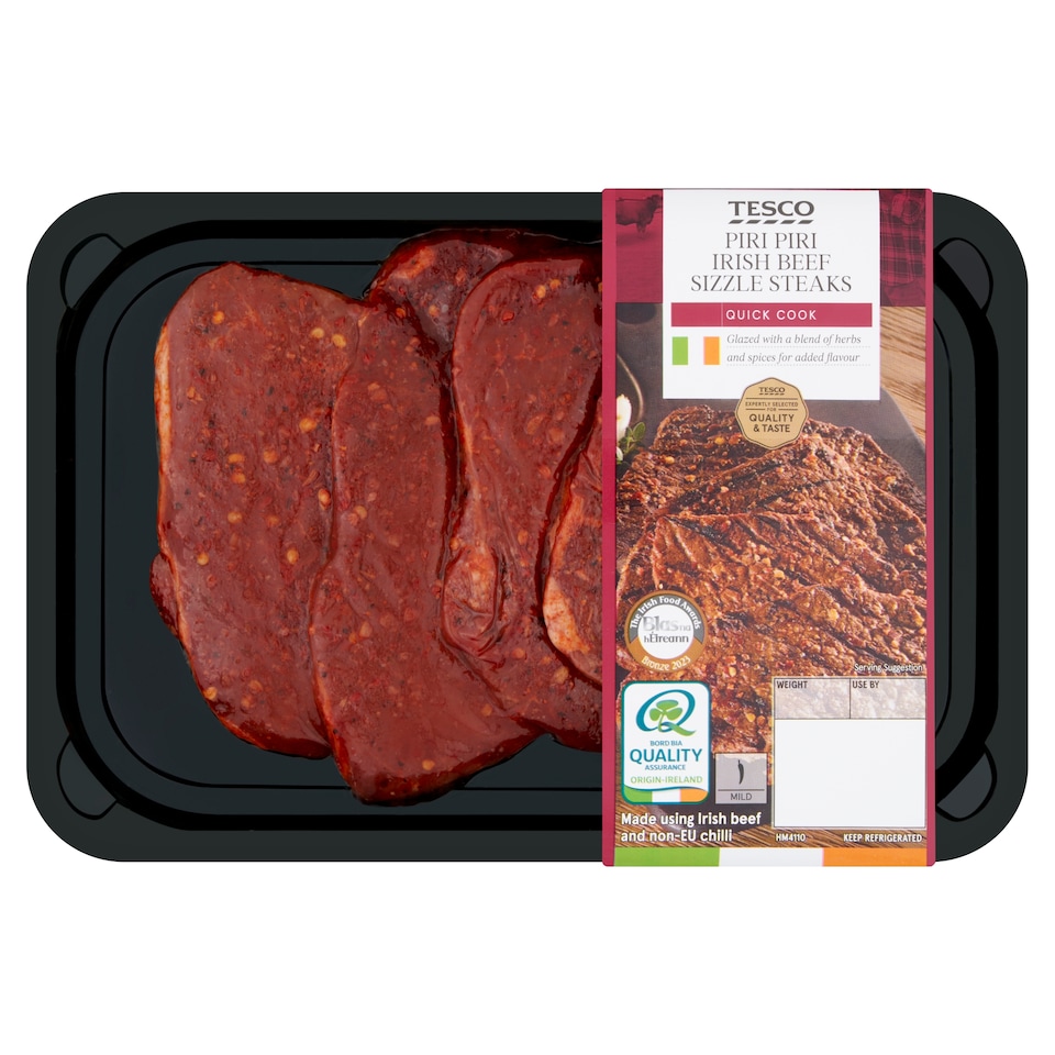 Tesco Piri Piri Irish Beef Sizzle Steaks 360G