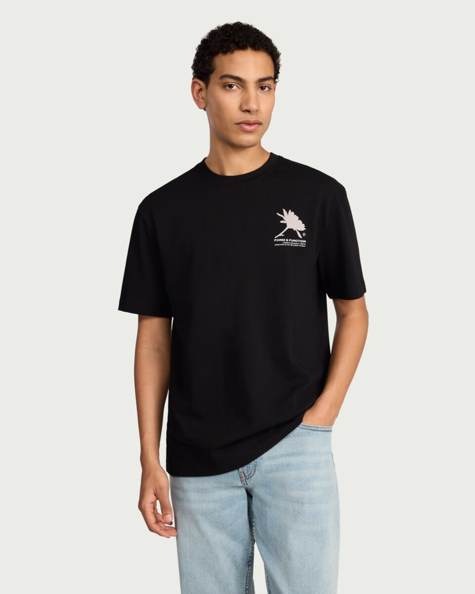 image 1 of F&F Edit Pure Cotton Printed T-Shirt in Black