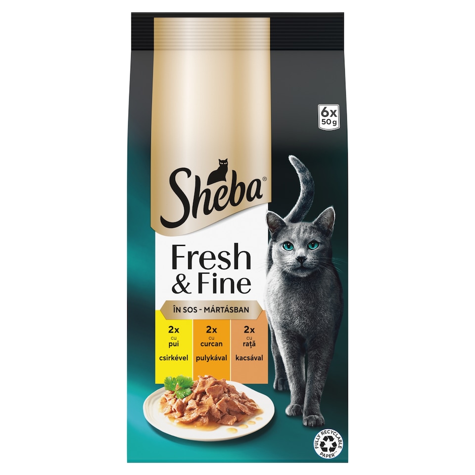 Sheba Fresh & Fine Complete Wet Cat Food for Adult Cats in Gravy 6 × 50 g (300 g)