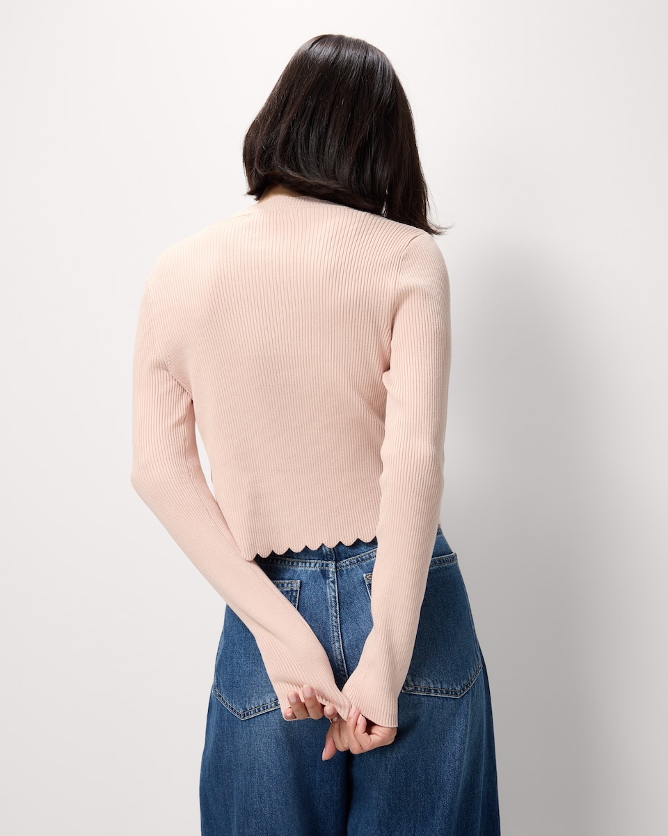 image 1 of F&F Scallop Edge V Neck Cardigan in Pink