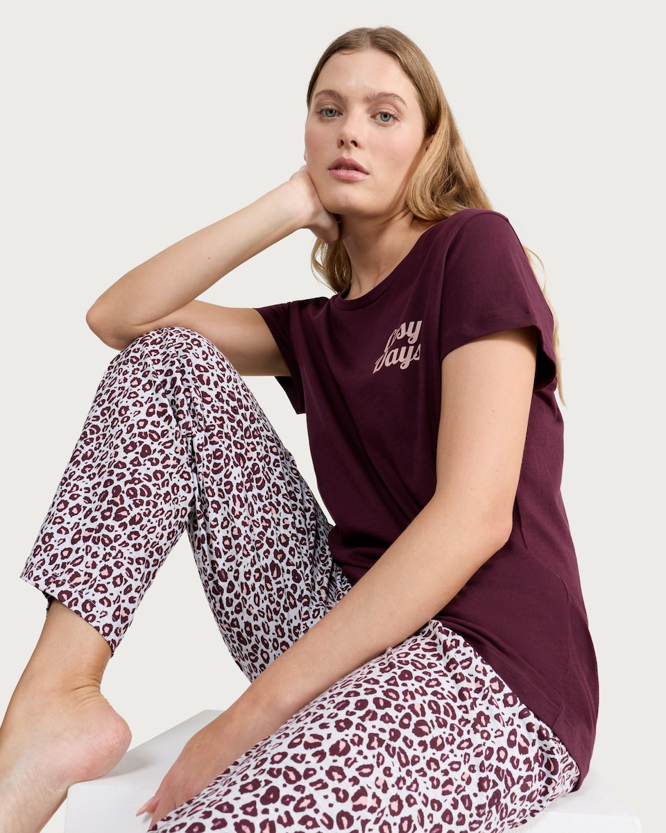 image 1 of F&F Cotton Rich Cosy Days T-Shirt and Bottoms Pyjamas in Purple