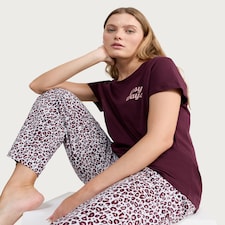 F&F Cotton Rich Cosy Days T-Shirt and Bottoms Pyjamas in Purple