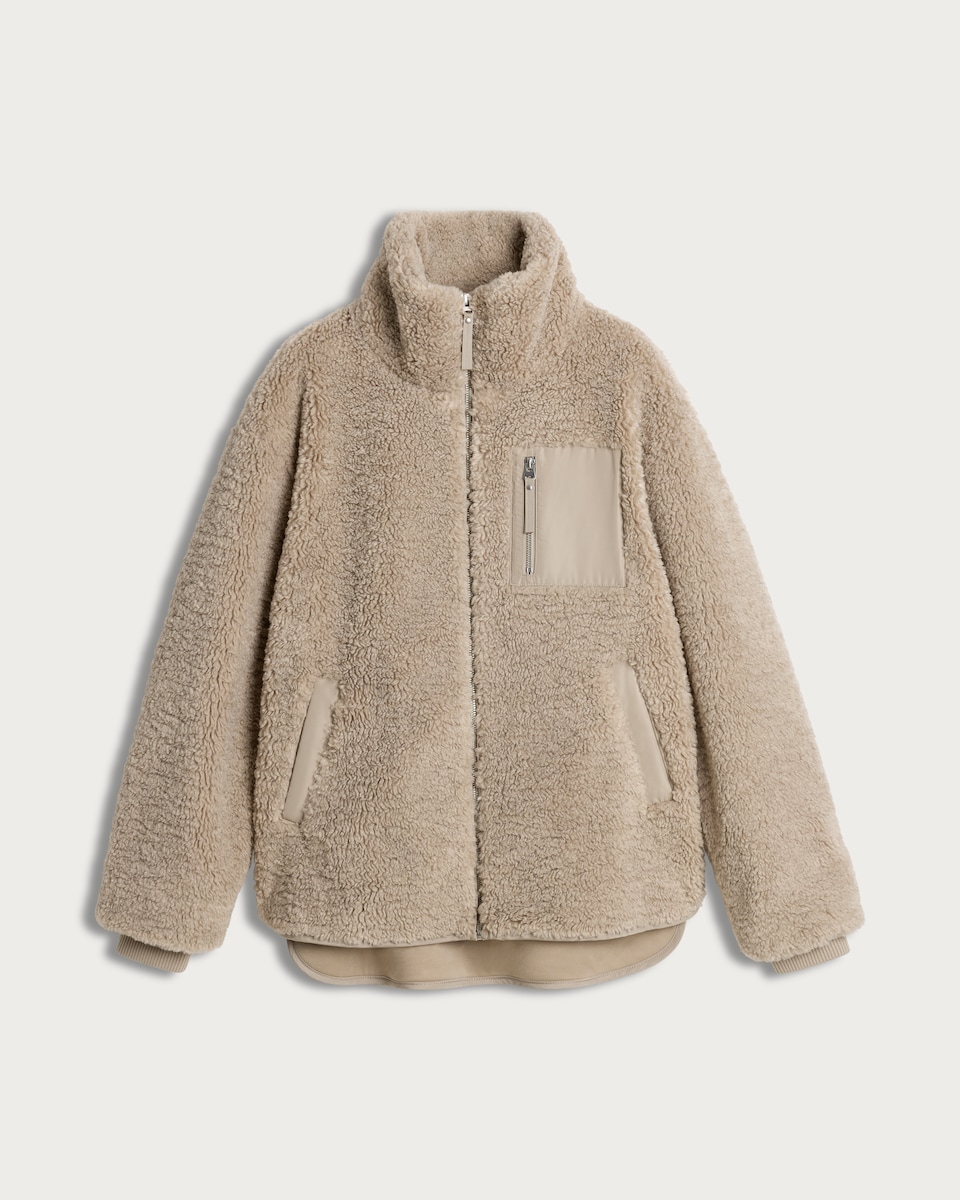 image 1 of F&F Borg Textured Zip Up Jacket in Neutral