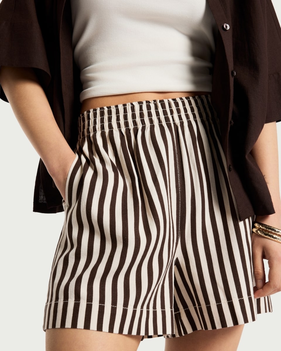 image 1 of F&F Striped Shorts with Linen in Brown