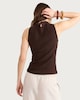 image 3 of F&F Cotton Rich Crinkle Textured High Neck Sleeveless Top in Chocolate