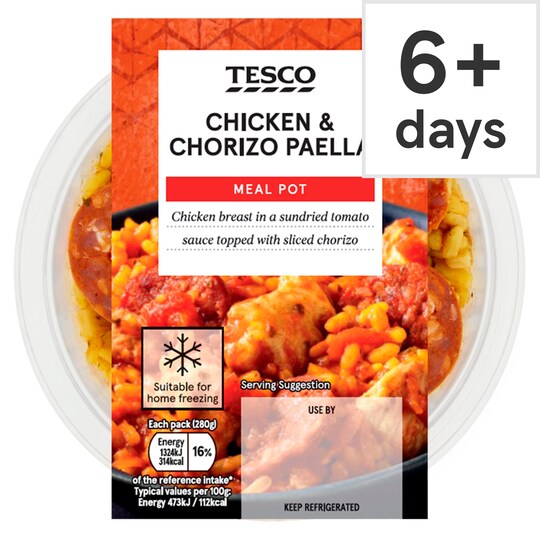 Tesco Chicken & Chorizo Paella Meal Pot 280G Tesco Groceries