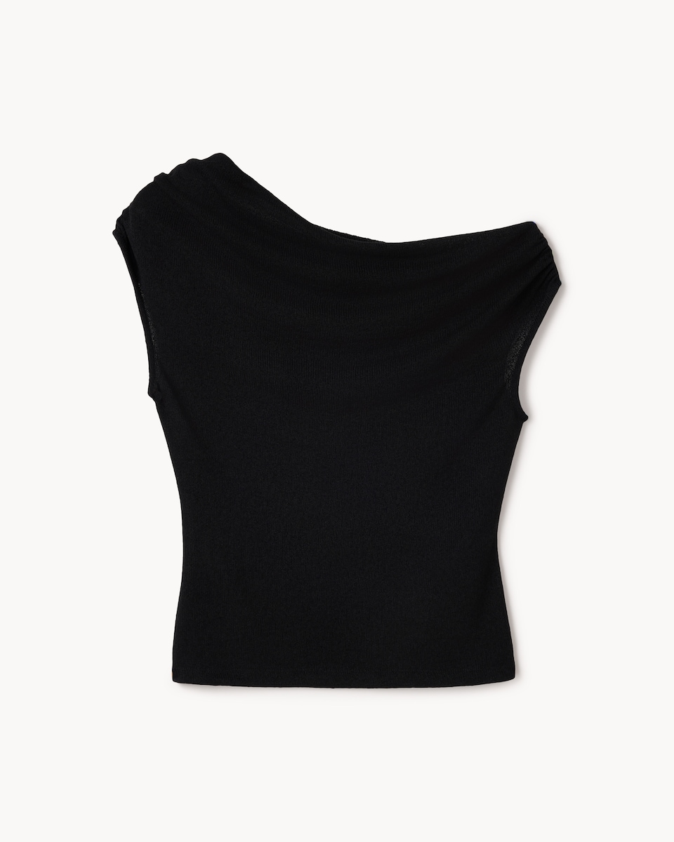 image 1 of F&F Textured Draped Co-ord Top in Black