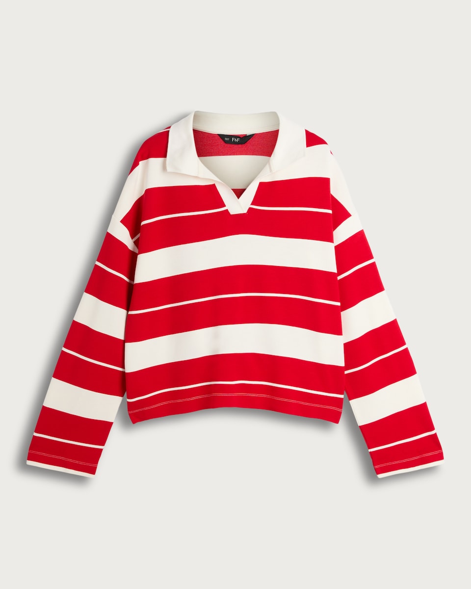 F&F Stripe Collared Rugby Top in Multi Red