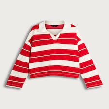 F&F Stripe Collared Rugby Top in Multi Red