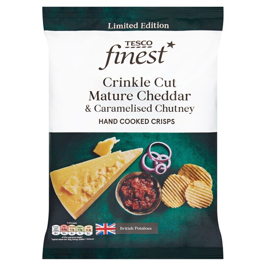 Tesco Finest Crinkle Cut Cheddar & Chutney Crisps 150G Tesco Groceries