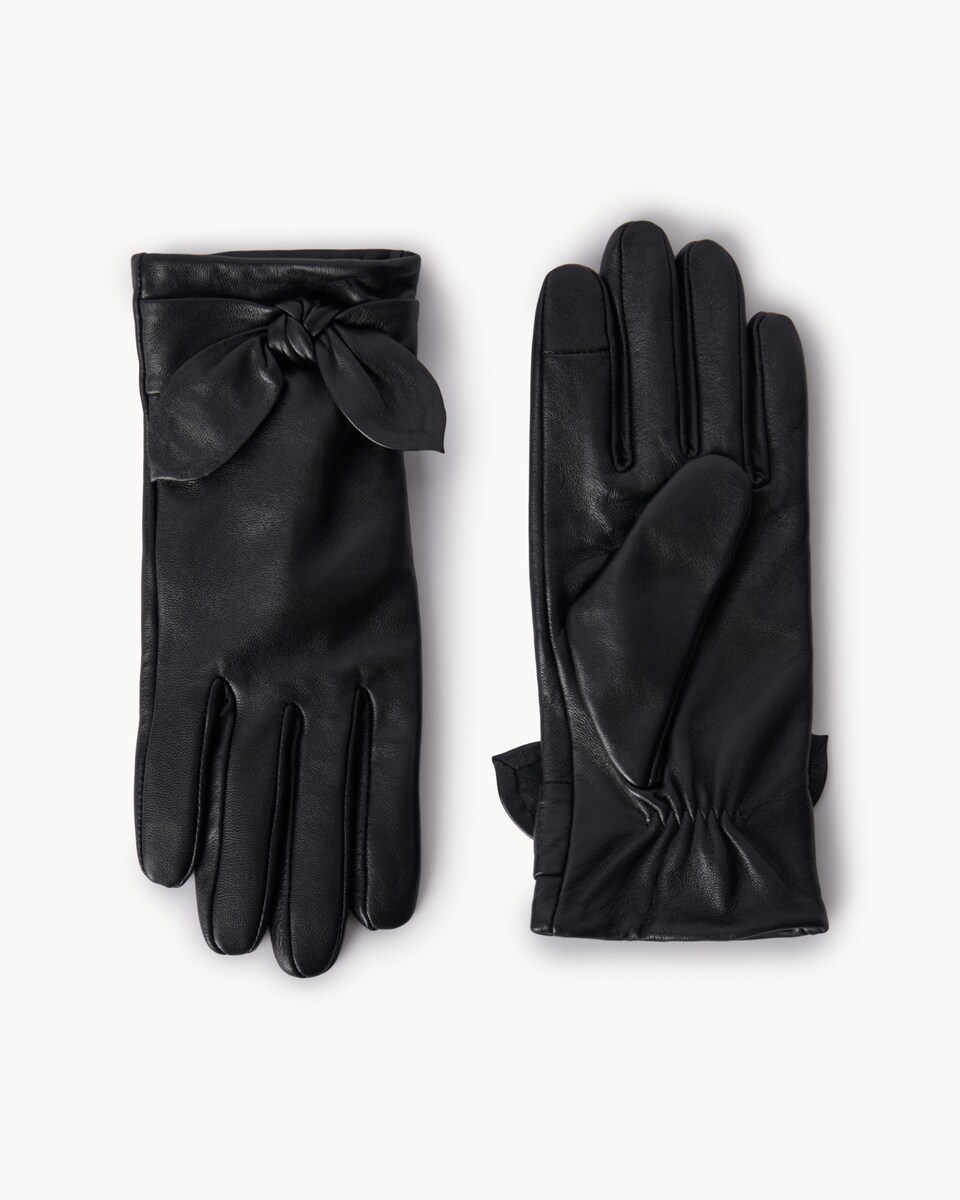 image 1 of F&F Leather Bow Detail Gloves in Black