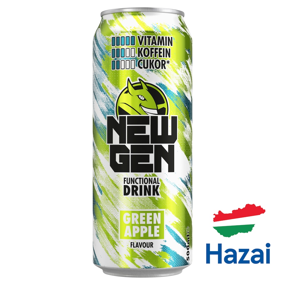 New Gen zöldalmaízű, koffeintartalmú, szénsavas, alkoholmentes ital 500 ml 1. kép