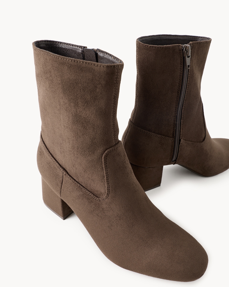 image 1 of F&F Faux Suede Block Heel Ankle Boots in Brown