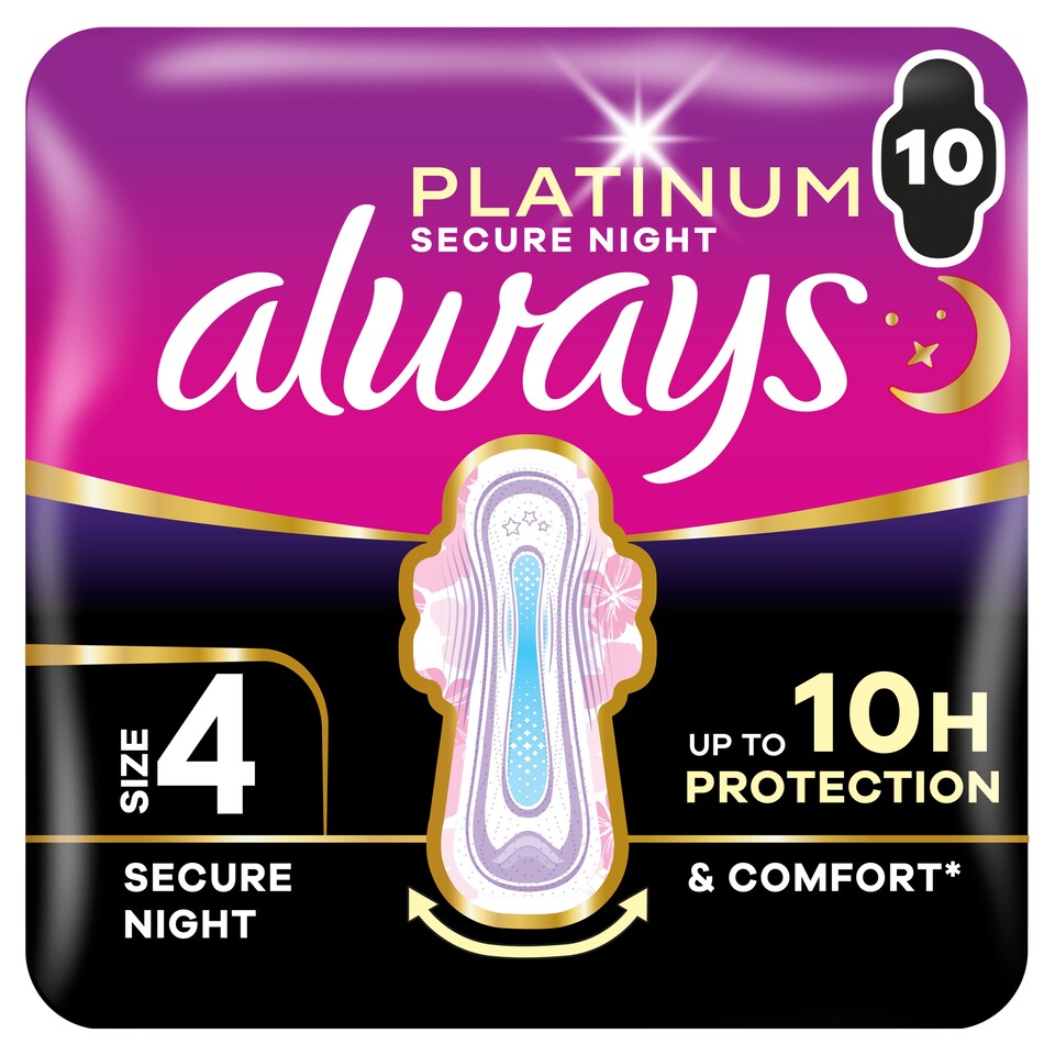 image 1 of Always Platinum Sanitary Towels Secure Night (Size 4) 10 Pads