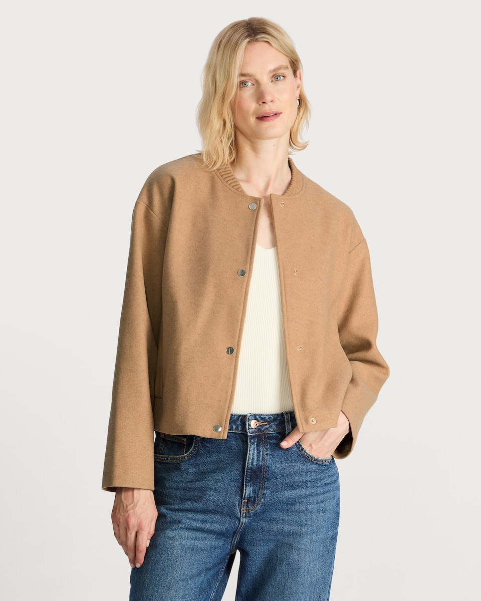 image 1 of The F&F Edit Ribbed Collar Buttoned Jacket in Med Nude