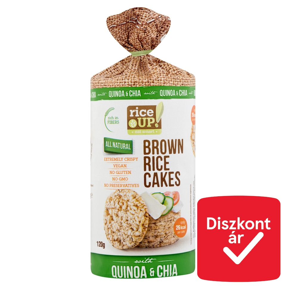 RiceUp! Eat Smart teljes kiőrlésű puffasztott rizs barna rizzsel, chia maggal és quinoával 120 g  1. kép