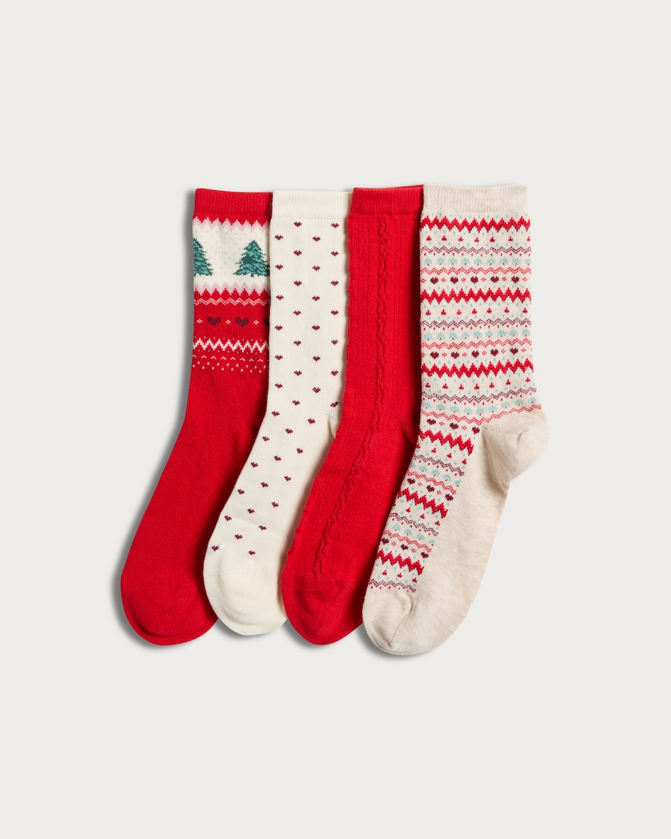 F&F 4-Pack Festive Patterned Ankle Socks  in Red
