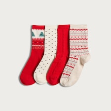 F&F 4-Pack Festive Patterned Ankle Socks  in Red