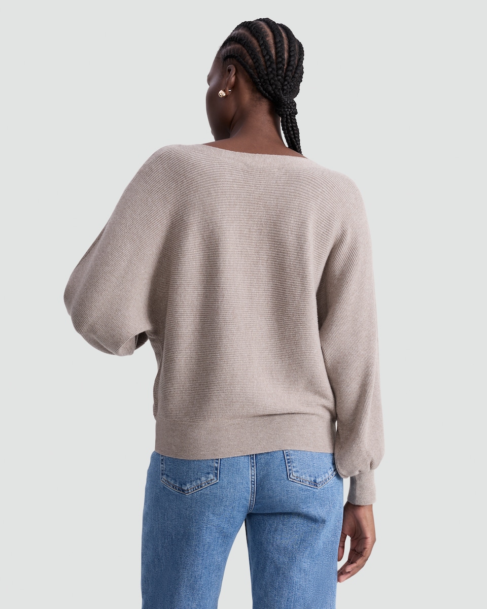 image 1 of F&F Ribbed Crew Neck Batwing Sleeved Jumper in Mink