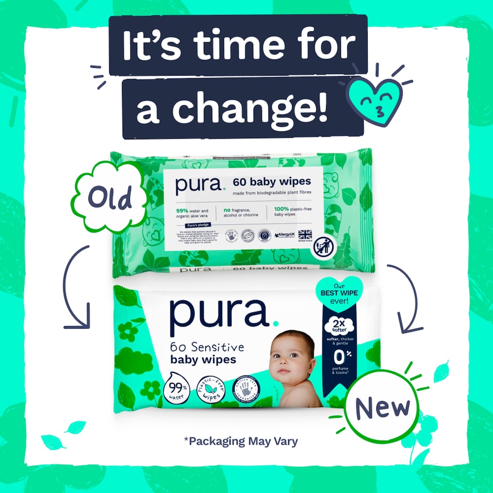 image 1 of Pura Plastic Free Baby Wipes 60pk