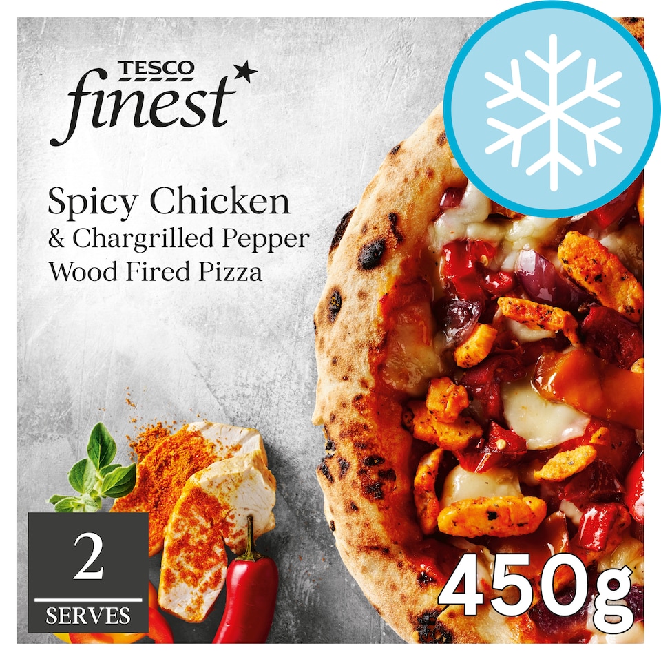 Tesco Finest Spicy Chicken & Chargrilled Pepper Wood Fired Pizza 450G
