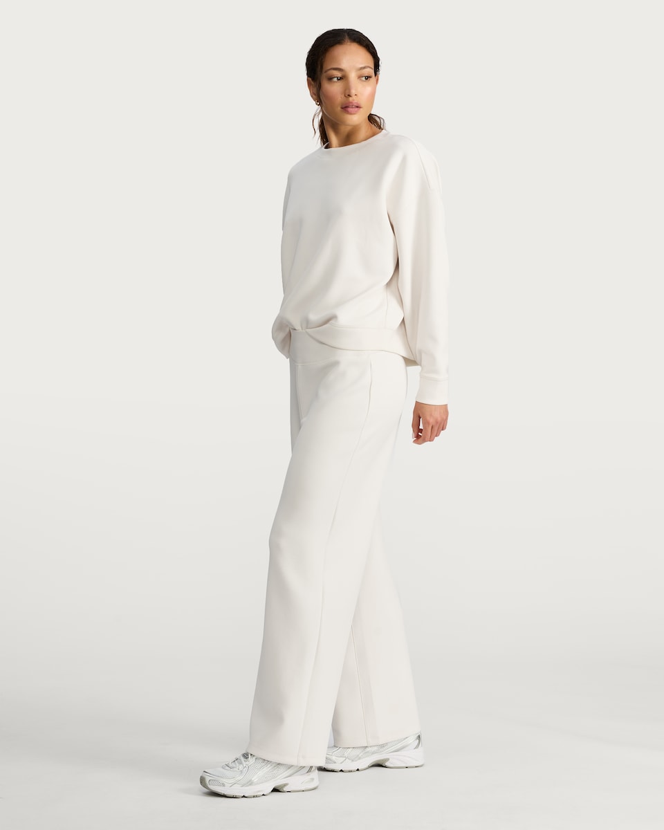 image 1 of F&F Active Ribbed Wide Leg Joggers in Cream