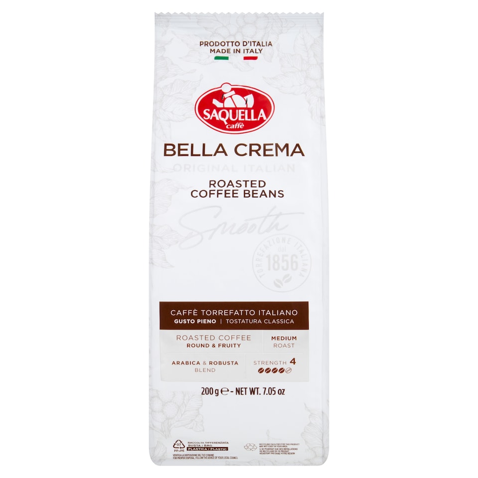 Saquella Bella Crema Original Italian Coffee Beans Smooth 200g