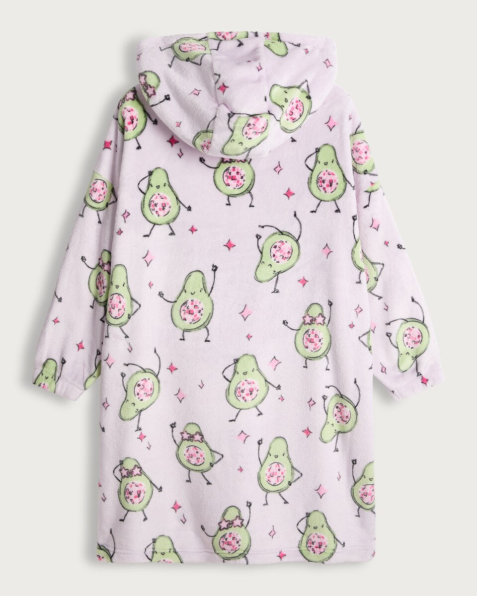 image 1 of F&F Girls Fleece Avocado Print Pyjama Hoodie in Lilac
