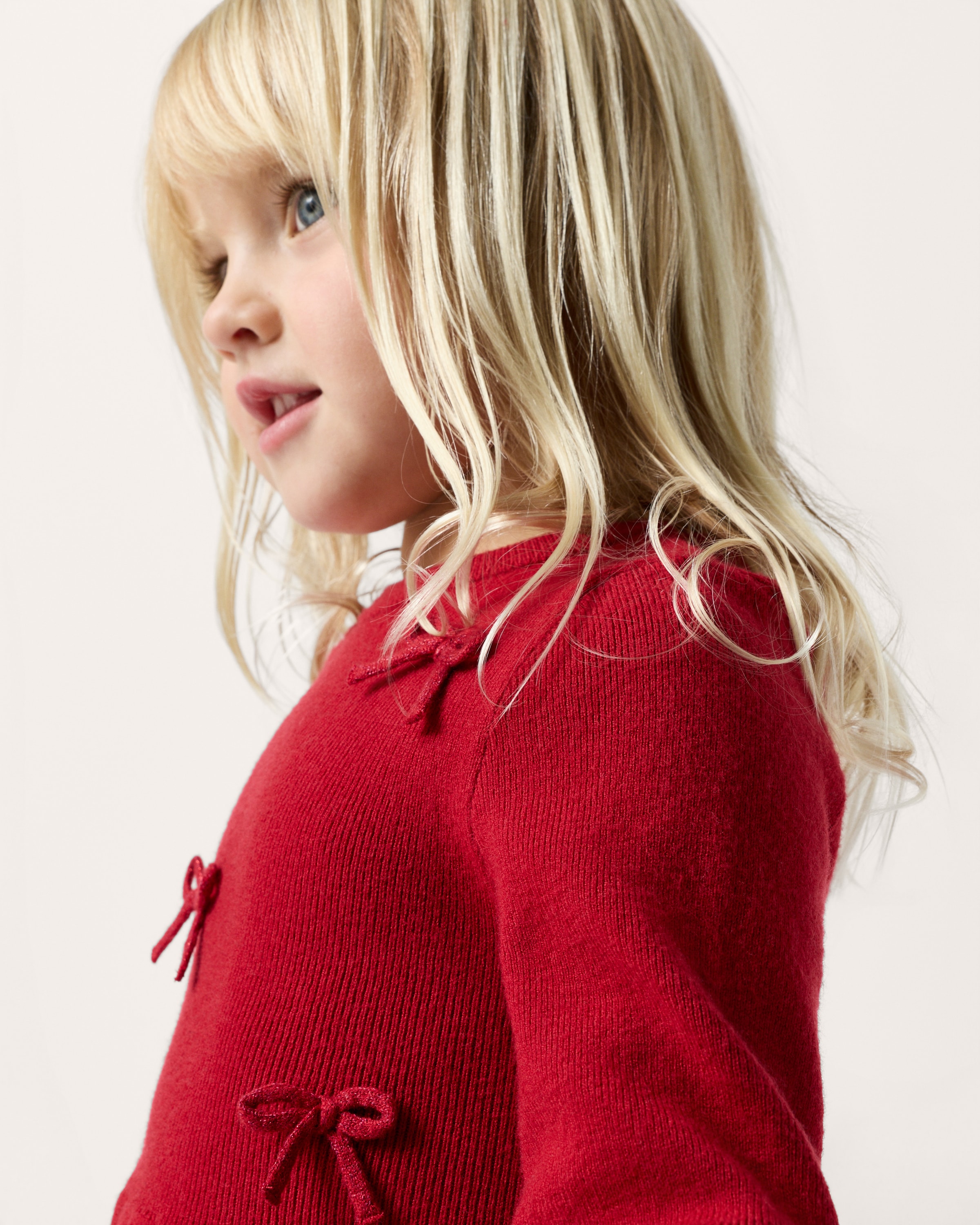 Christmas Girls Knitted Bow Dress in Red