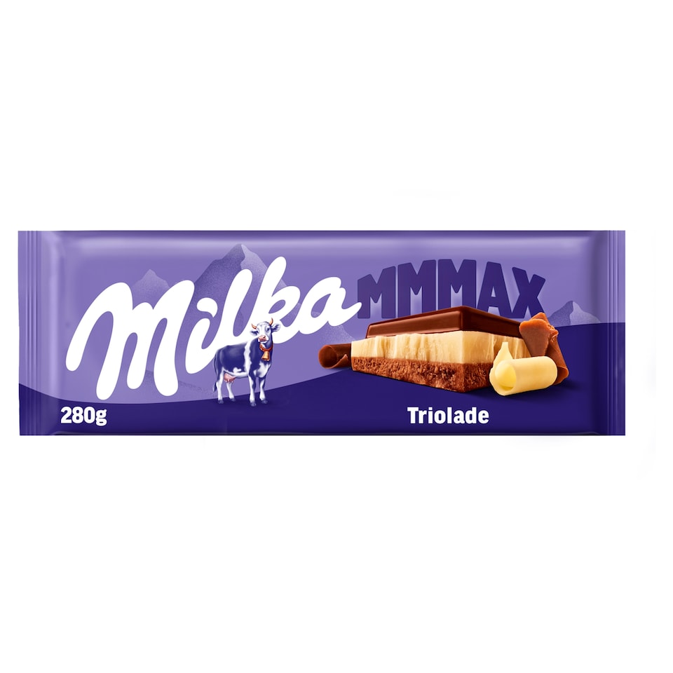Milka Mmmax Triolade Alpesi Tejcsokoládé Fehércsokoládéval és Magas Kakaótartalmú Csokoládéval 280 G