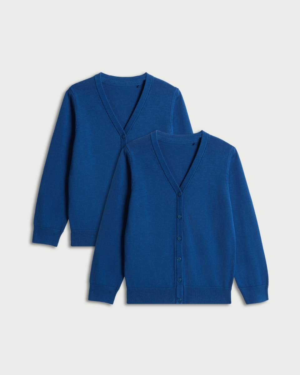 image 1 of F&F School Unisex 2-Pack Pure Cotton Knitted Cardigans in Blue