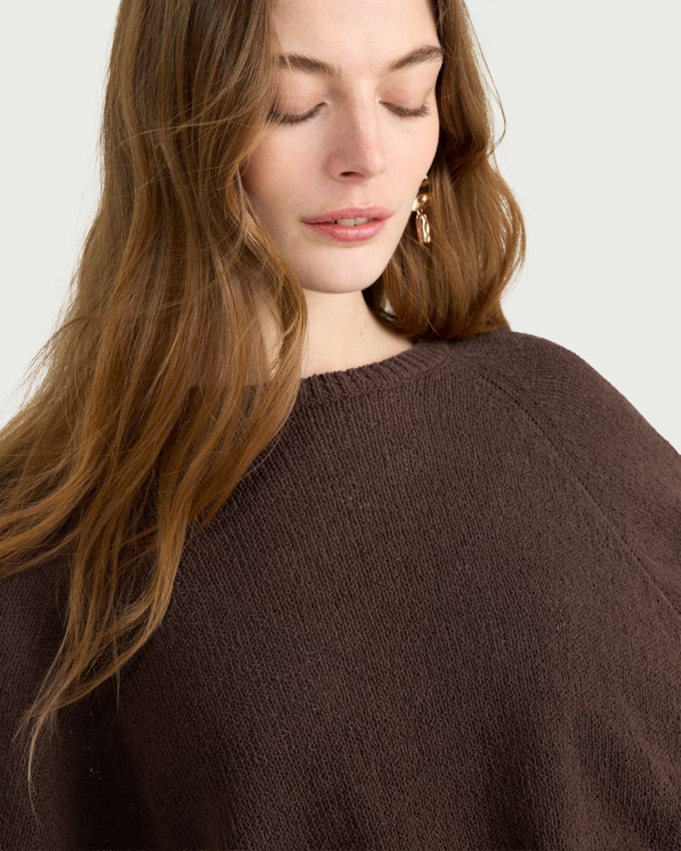 image 1 of F&F Cotton Rich Batwing Sleeved Jumper in Brown