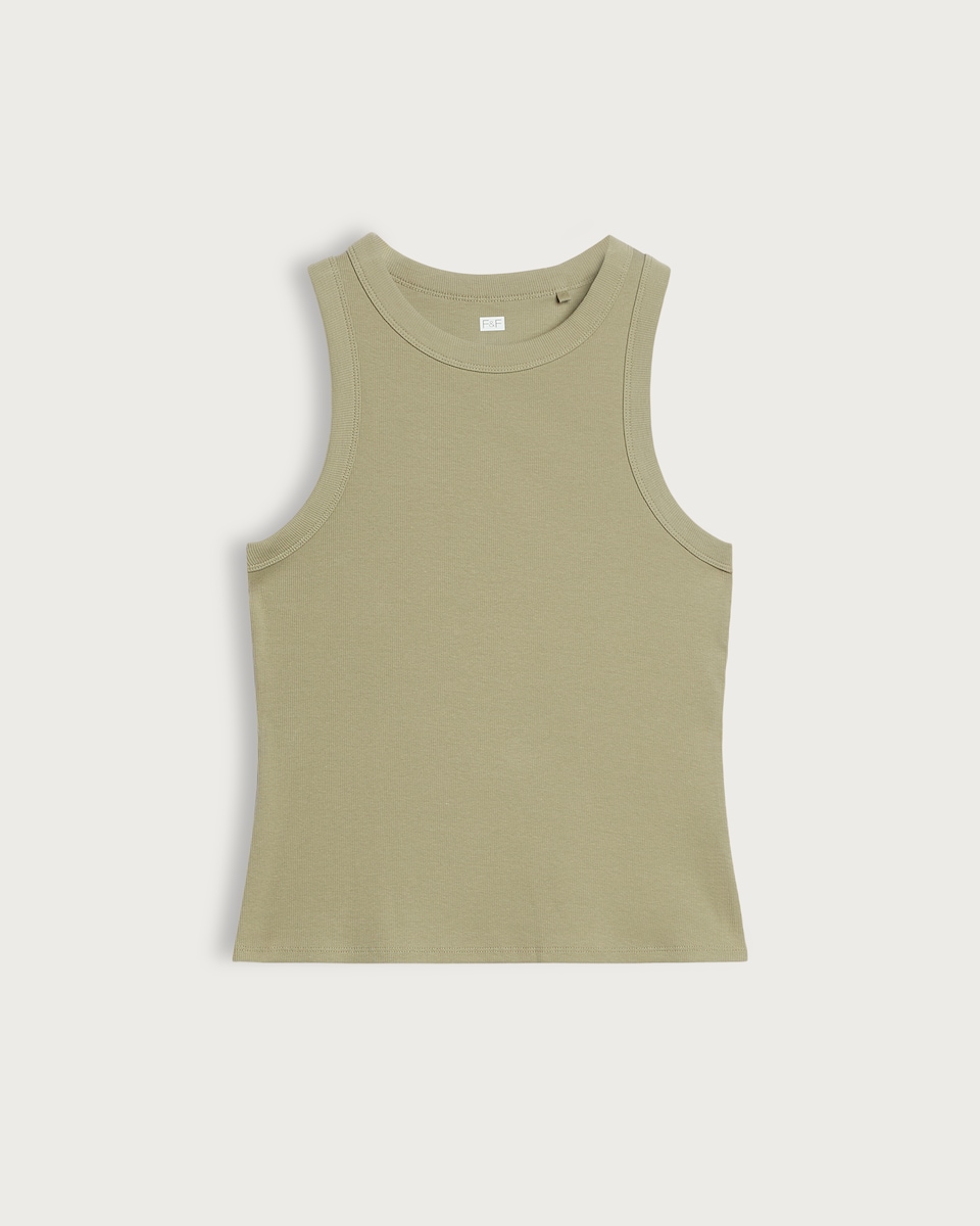 image 1 of F&F Cotton Rich Ribbed Racer Vest in Green