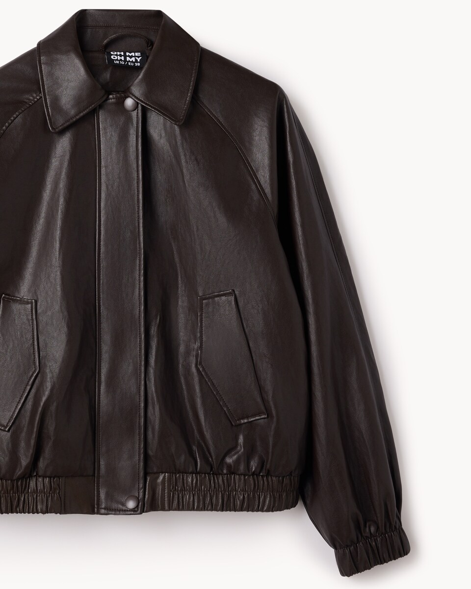 image 1 of OH ME OH MY Faux Leather Jacket in Chocolate