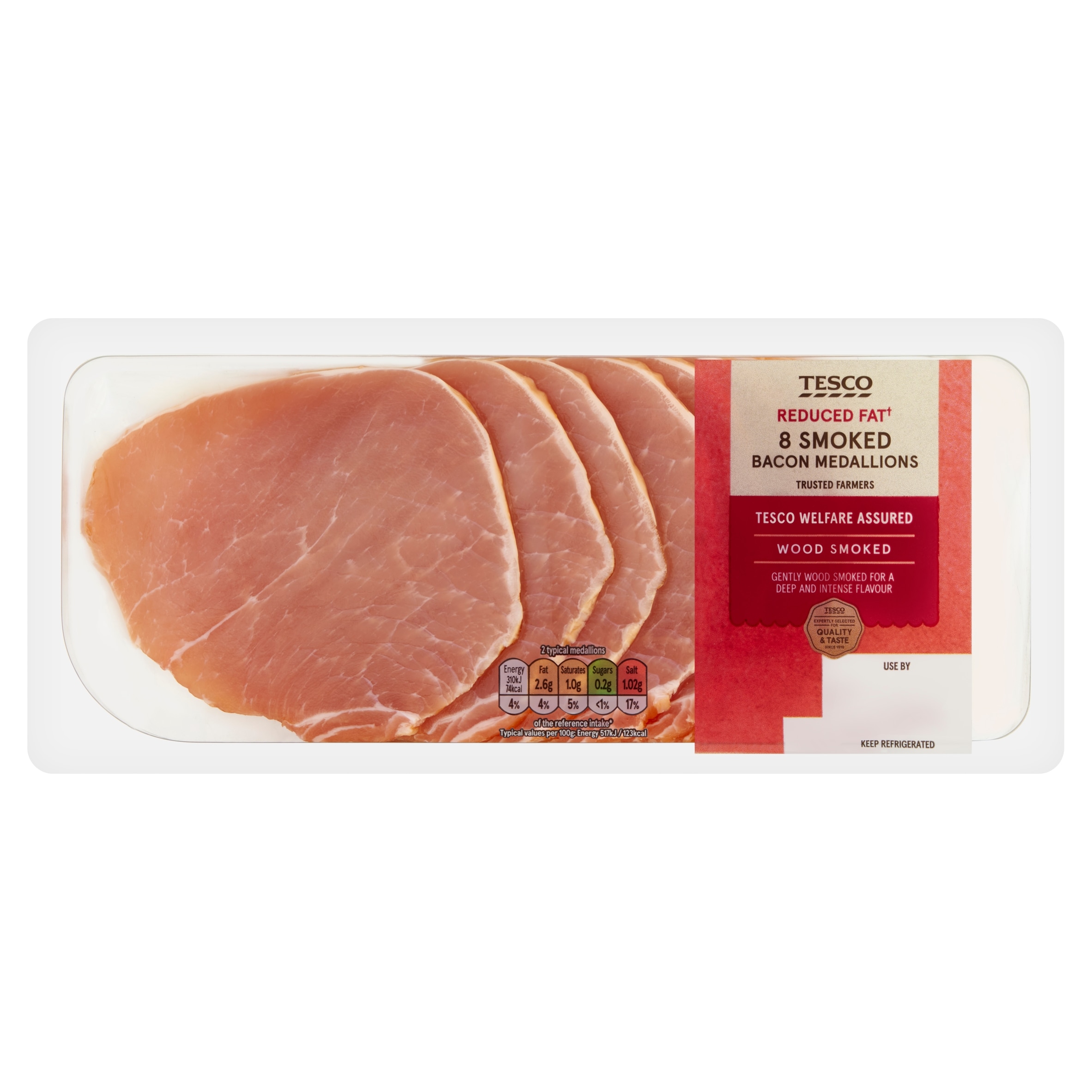 Tesco Reduced Fat & Salt Bacon Medallions - Smoked 8 Pack 240g