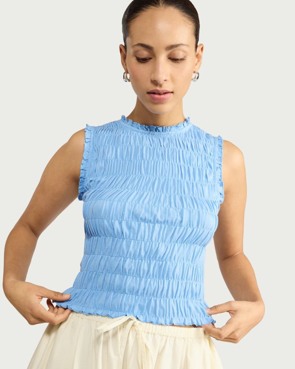 image 1 of F&F Pure Cotton Smocked Vest in Blue