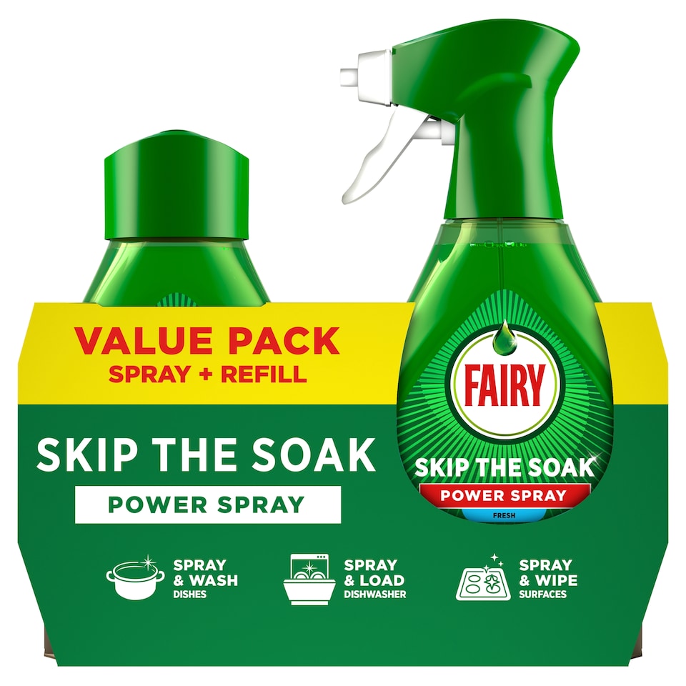 image 1 of Fairy Skip The Soak Power Spray and Refill Fresh 2x500ml