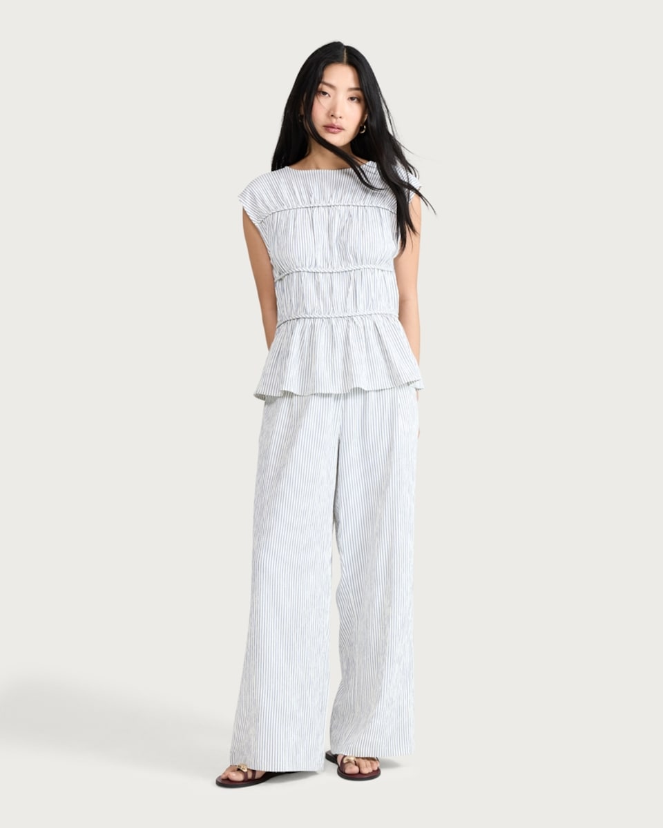 image 1 of F&F Stripe Wide Leg Co-ord Trousers in Blue