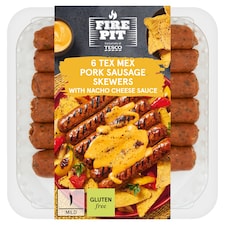 Fire Pit Tesco 6 Tex Mex Sausage Skewers with Nacho Cheese Sauce 460g
