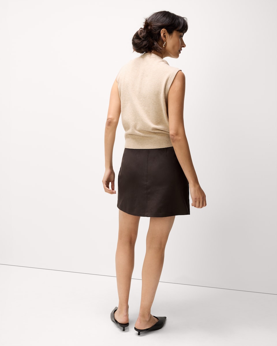 image 1 of F&F Faux Suede Wrap Mini Skirt in Chocolate