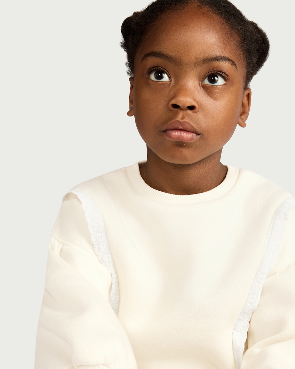 image 1 of F&F Girls 2-Piece Cotton Rich Lace Trim Sweatshirt and Joggers Set in Cream