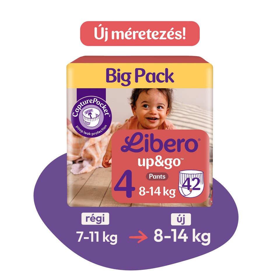 Libero Up&Go Big Pack bugyipelenka, méret: 4, 8-14 kg, 42 db 1. kép