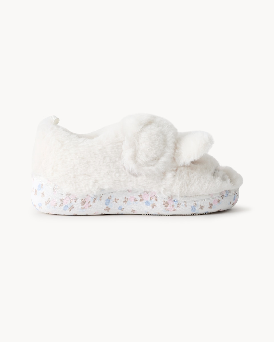 image 1 of F&F Girls Fluffy Bunny Cupsole Slippers in Cream