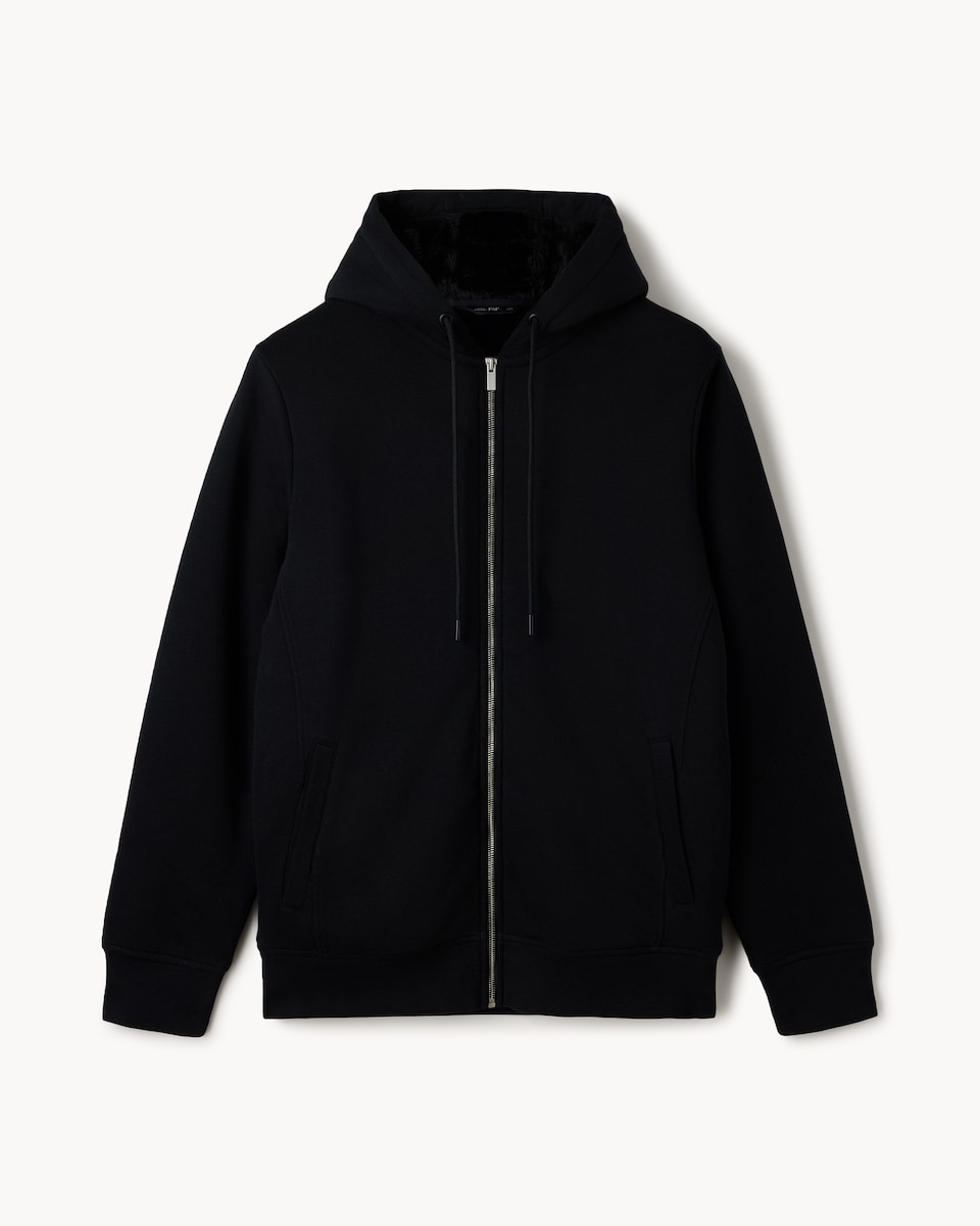 image 1 of F&F Cotton Rich Faux Fur Lined Zip Up Hoodie in Black