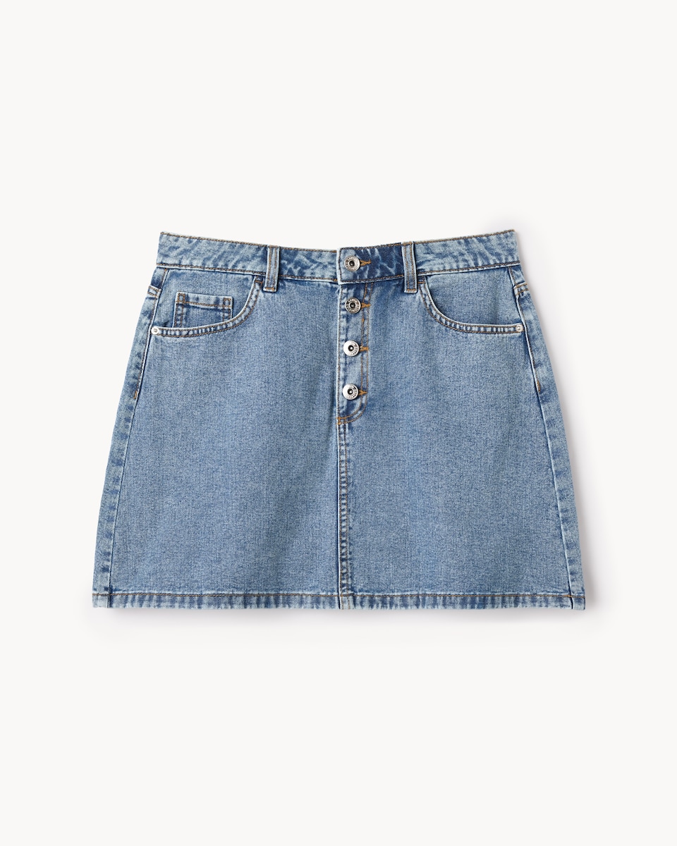 image 1 of F&F Pure Cotton Denim Mini Skirt in Blue