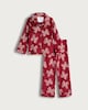 image 2 of F&F Girls Fleece Bow Print Revere Shirt and Trousers Pyjamas in Burgundy