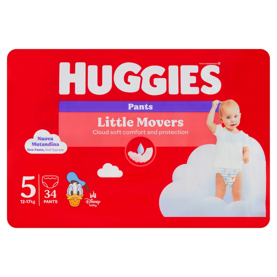 obrázok 1 z Huggies Little Movers plienkové nohavičky veľkosť 5 pre deti 12-17 kg 34 ks