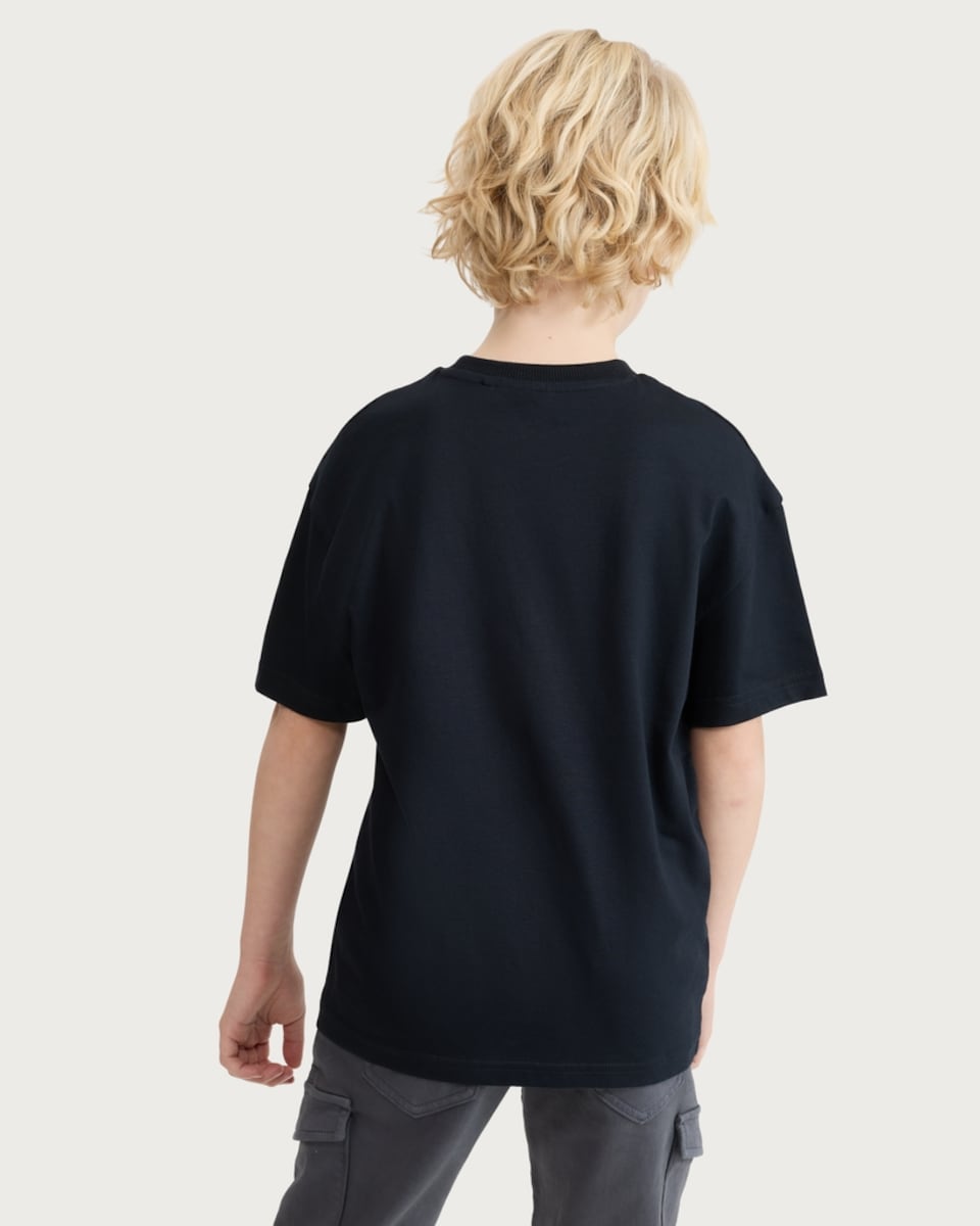 image 1 of F&F Boys Pure Cotton Printed Oversized Fit T-Shirt in Black