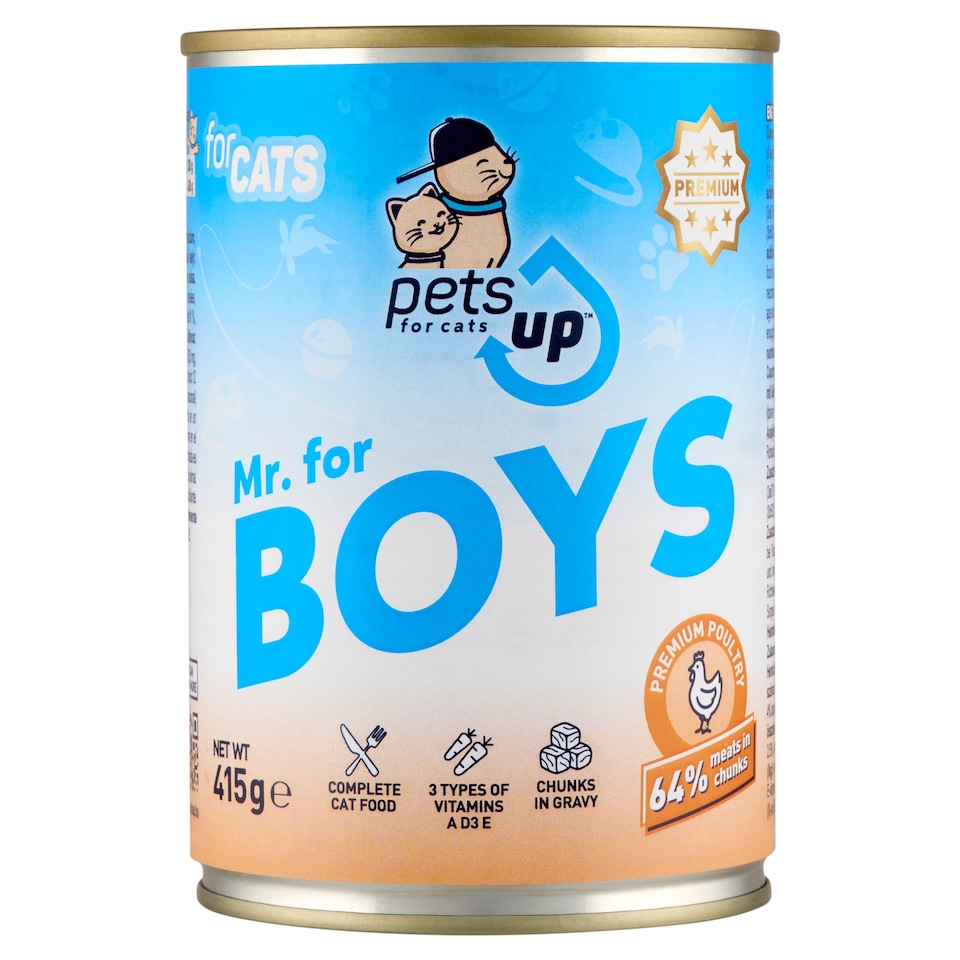 PetsUp Mr. for Boys teljes értékű nedves állateledel felnőtt macskáknak baromfival, szószban 415 g  1. kép